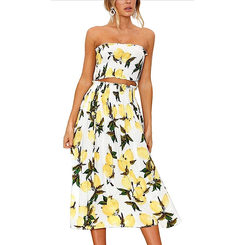 🍋 Floral Crop Top Maxi Skirt Set